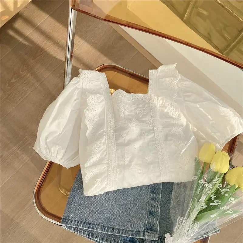 Летний товар новая Корейская версия детская кружевная рубашка джинсовые шорты