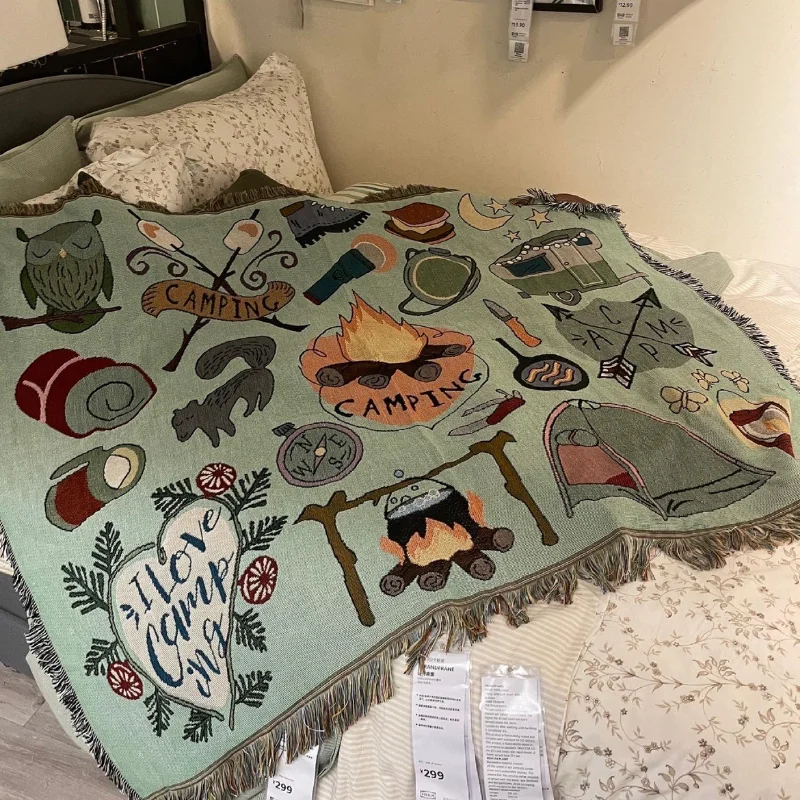 Декоративное одеяло для кемпинга Американский Ретро богемный чехол для дивана Кемпинг Пикник синельный Кемпинг фоновый гобелен