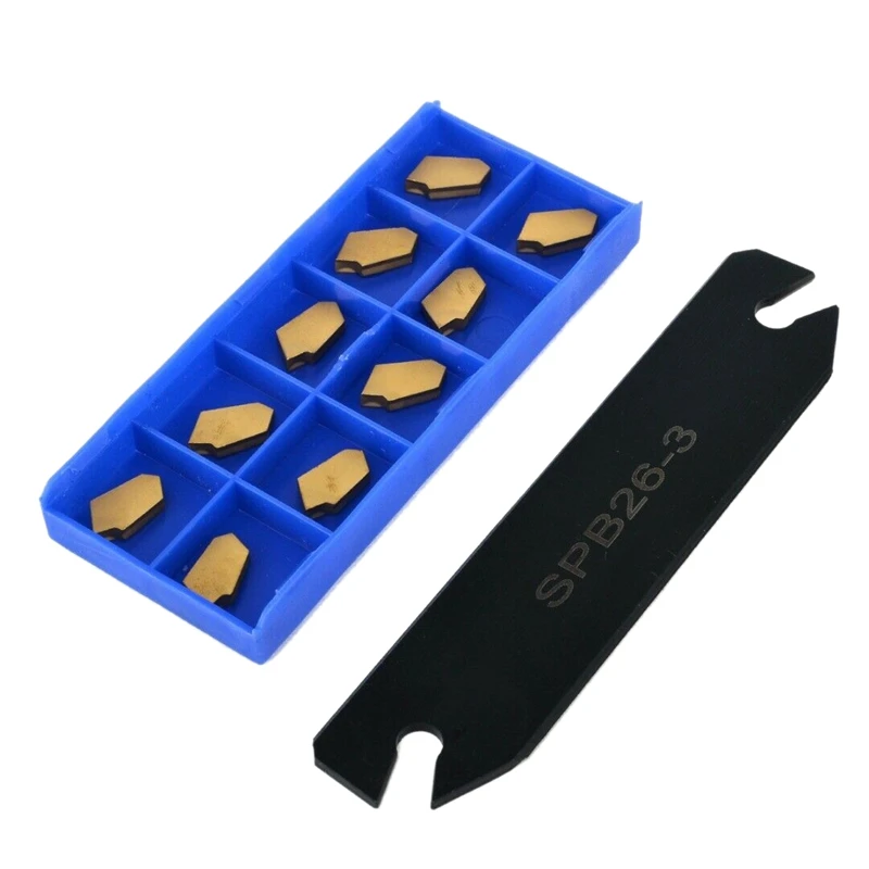 

Spb26-3 Parting Grooving Cut-Off Blade Tool Holder 26Mm + 10Pcs Gtn-3 Sp300 Gold Cutter Inserts Turning Tools