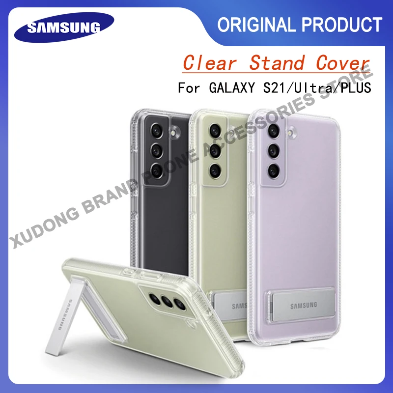 

Оригинальный Samsung Galaxy S21 Ultra S21 + прозрачный с держателем, задняя защитная крышка, прозрачный чехол-подставка для S21 PLUS, противоударный