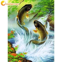 chenistory 5d diamond painting cat carp fish full square round mosaic reflection diamond embroidery animal new arrival wall deco