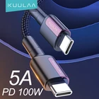 Кабель KUULAA USB Type C к USB C для Samsung S20, S10, S9, PD, 100 Вт, кабель для быстрой зарядки QC 4,0, зарядное устройство Type-C для Macbook, iPad, шнур