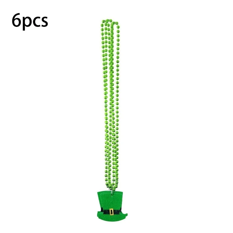

6pcs Green Shamrock Beads Necklaces St Patricks Day Irish Clover Bead Necklace