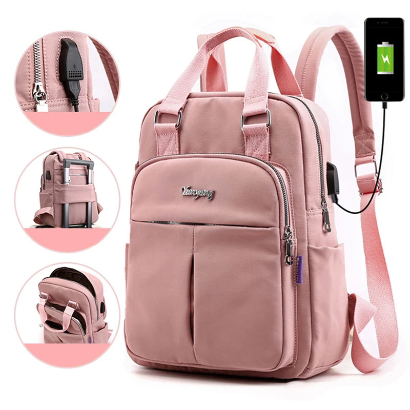 

Nylon Women School Backpacks Anti Theft USB Charge Backpack Waterproof Bagpack School Bags Teenage Girls Travel Bag