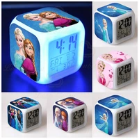 disney alarm clock anime movie aisha anna colorful discoloration square clock 7 color rechargeable children birthday gifts