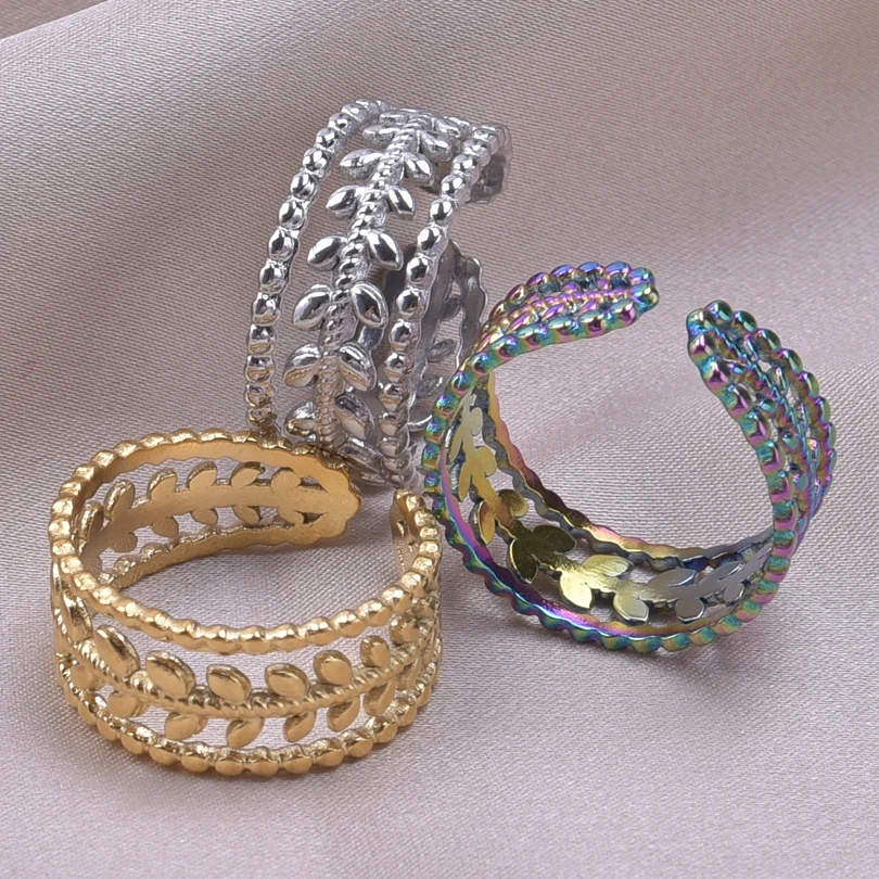 

1pc Stainless Steel Rings For Women Vintage Opening Electroplated Adjustable Personality Fashion Metal Finger Ring Jewelry Gift