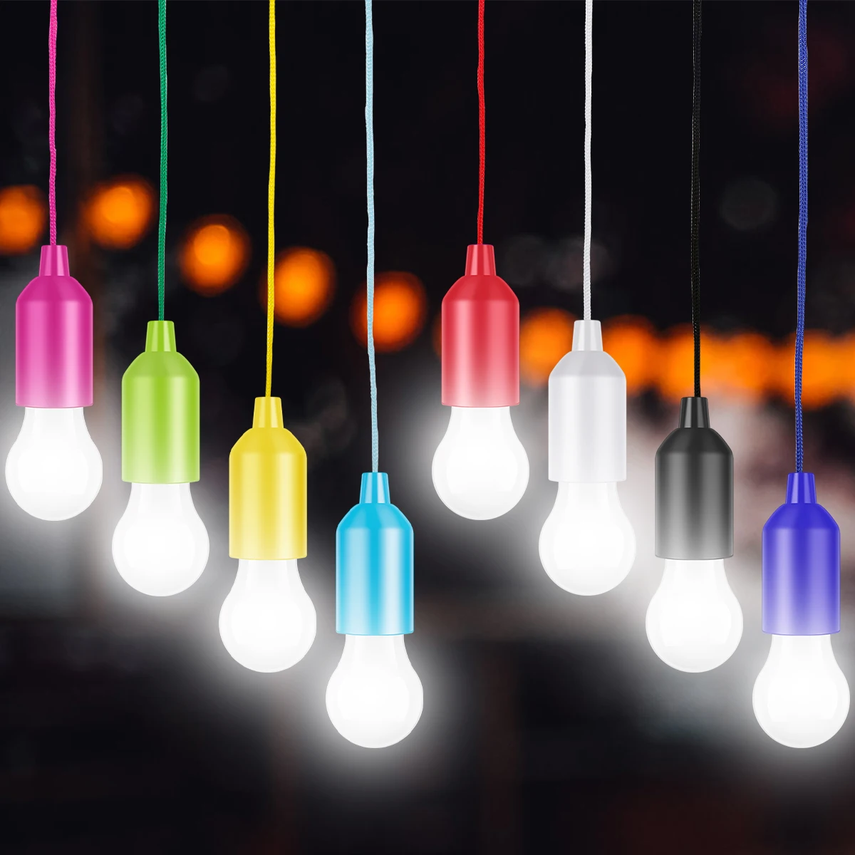 

Pull Cord Light Bulb Battery-Powered Pull Cord LED Bulb Light Decorative Pull Rope Light Bulbs with Colorful Ropes Portable LED