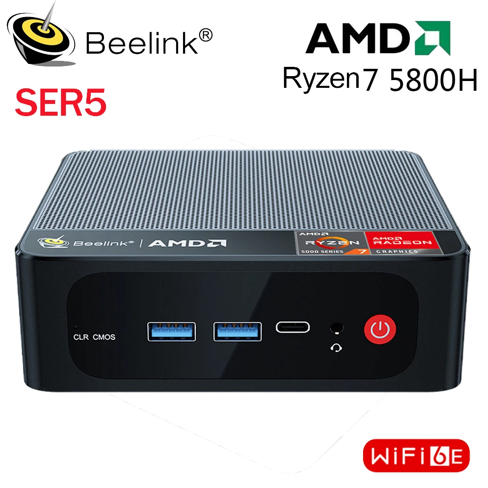 

Beelink SER5 WiFi 6E Mini PC Windows 11 Pro AMD Ryzen 7 5800H DDR4 16GB 500GB SSD BT5.2 4K 60Hz Dual 1000M Desktop Pc Gaming