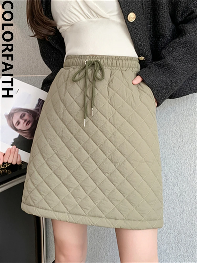 

Colorfaith New 2022 Vintage Wild High Waist Drawstring Elegant Lady Korean Package Hip Autumn Winter Women Mini Skirts SK8060