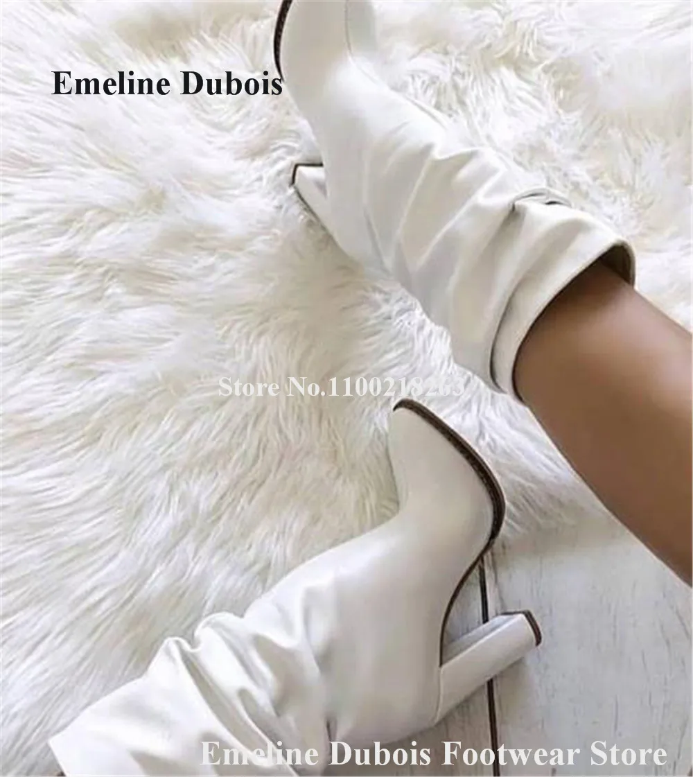 

Замшевые Кожаные Сапоги до середины икры, с круглым носком, белые, бежевые, коричневые, плиссированные длинные сапоги на толстом каблуке, бо...