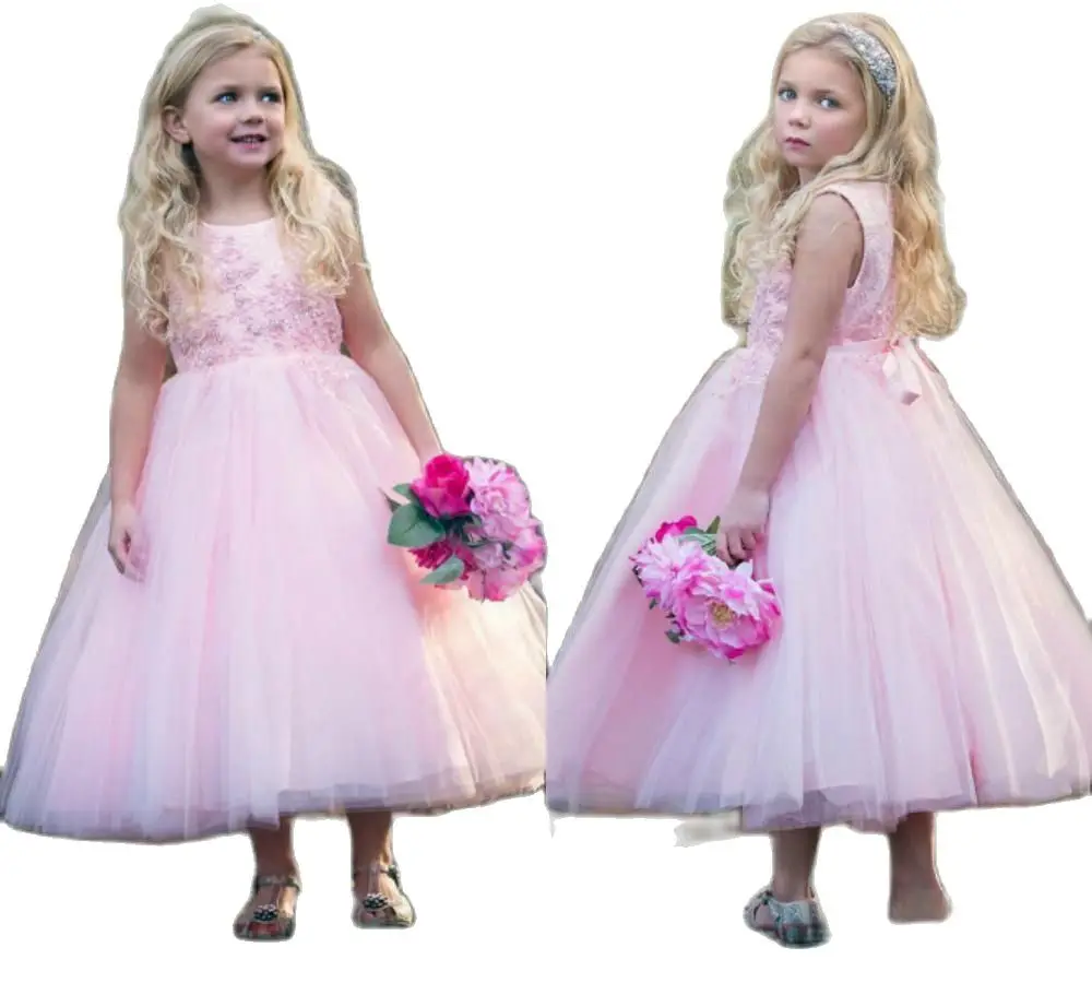 

Stunning Toddler Kids Pink Flower Girl Dresses Western Girl Lace Dress Princess Jewel Neck Birthday Ball Gowns Boys Clothes
