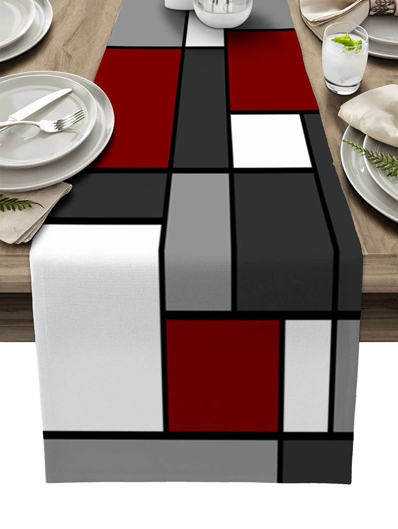 

Geometric Crimson Abstract Table Runner Wedding Table Decoration Kitchen Tablecloth Coasters Table Mat Table Runners