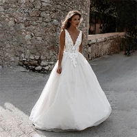 boho a line wedding dresses for women 2022 sexy v neck appliques lace backless bridal gown white bridal dress robe de mari%c3%a9e