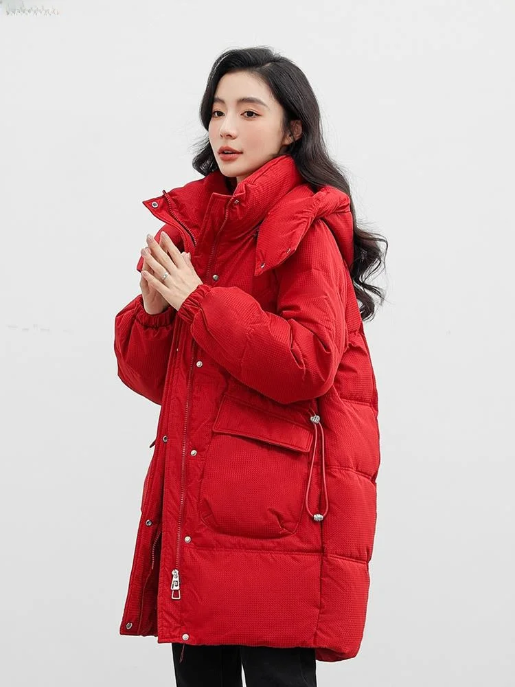 Красное женское пальто на хлопковой подкладке новинка 2024 зимняя куртка новая