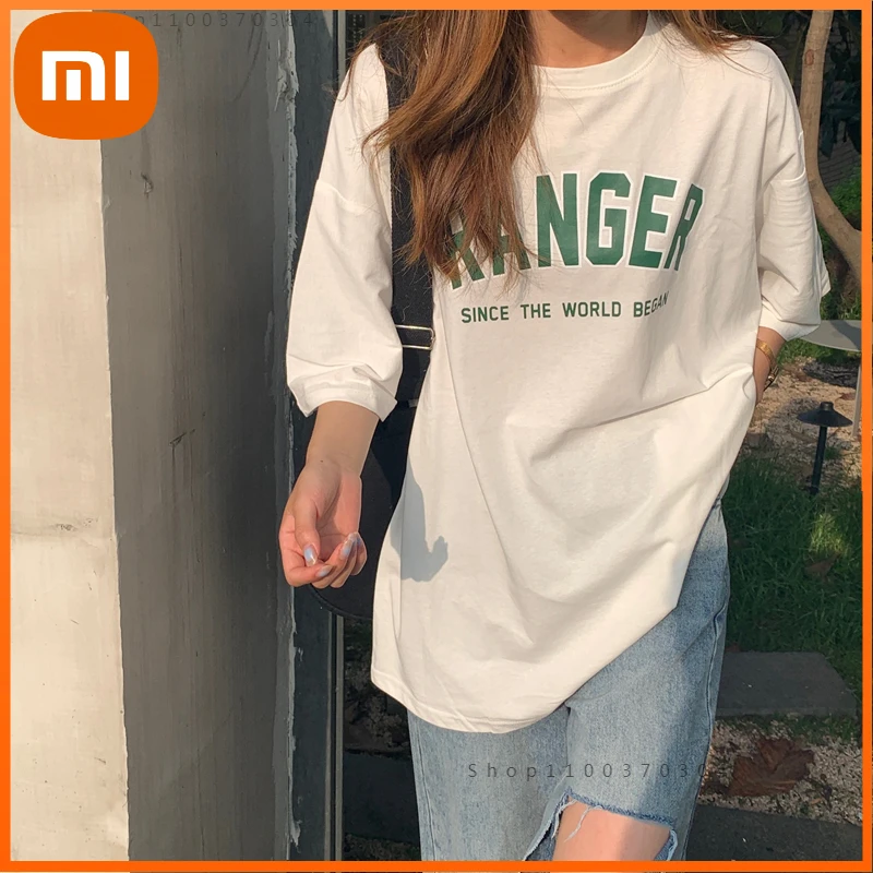 

Футболка женская базовая с надписью Xiaomi, крутая Модная рубашка с круглым вырезом, Свободный Топ в стиле бойфренд Харадзюку с коротким рукав...