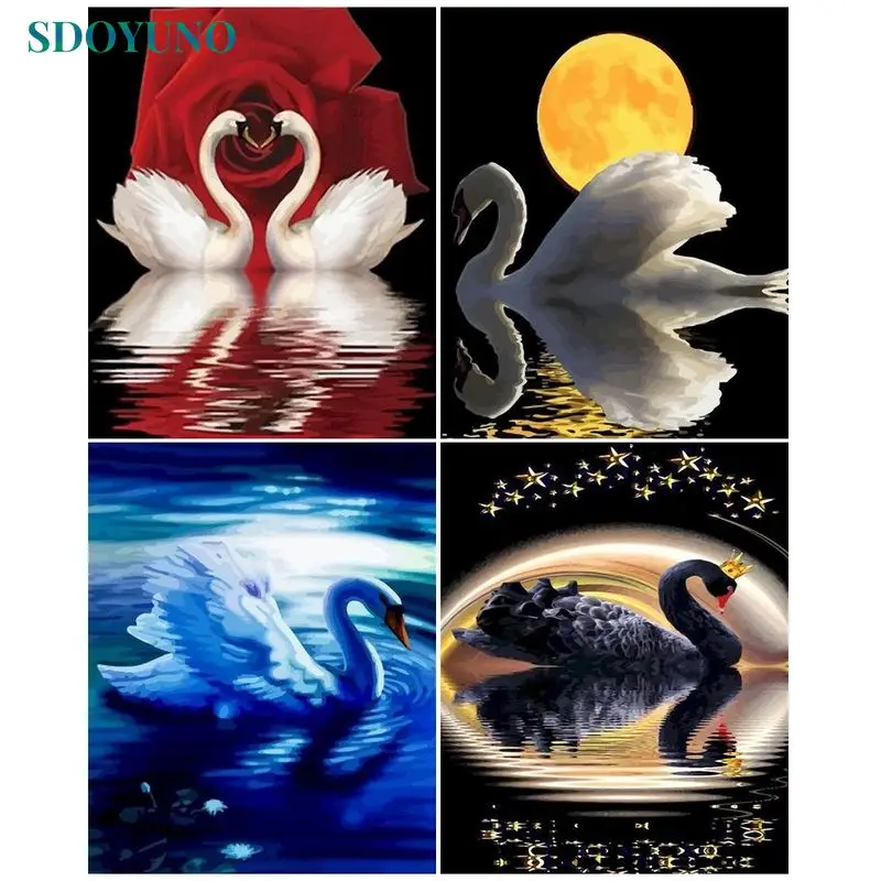 

SDOYUNO 40x50 Painting By Numbers With Frame Handpainted Decorative Paintings Animals Swan bear Painting Numbers Gift