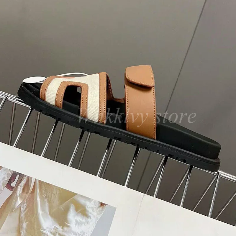 

2023 Flat Thick Sole Genuine leather Sandals Women Back Strap Open Toe Leisured Sandalias Summer Outdoor Vacation Beach Shoes