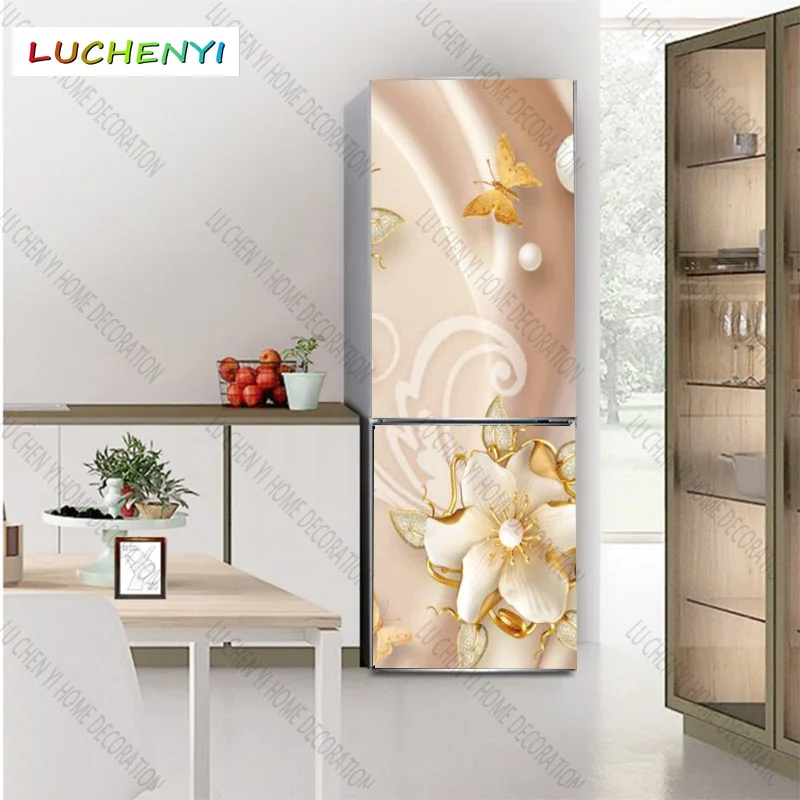 Наклейка на холодильник с синими птицами и цветами под заказ