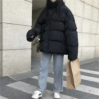 harajuku 2021 retro winter loose zipper jacket warm womens cotton jacket korean version of solid color oversized parka coat