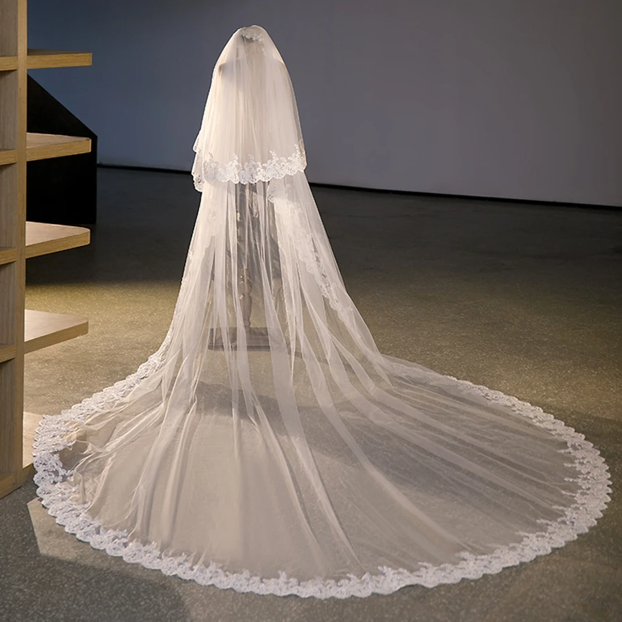 

New Arrival Two Layers Cathedral Wedding veils Boda velo Bridal veil Vestido de noiva Bride wedding accessories Mariage Boda