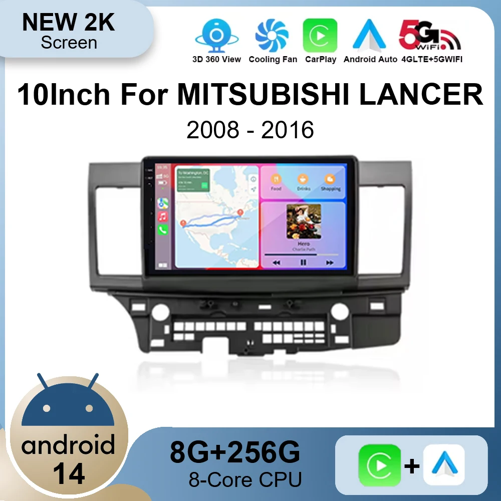Автомобильный радиоприемник Carplay 10 дюймов Android 14 для Mitsubishi Lancer CY 2007–2017