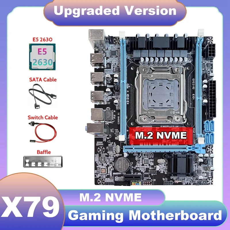 X79 Motherboard V389+E5 2630 CPU+SATA Cable+Switch Cable+Baffle NVME LGA2011 Gigabit Network Card For CF LOL PUBG