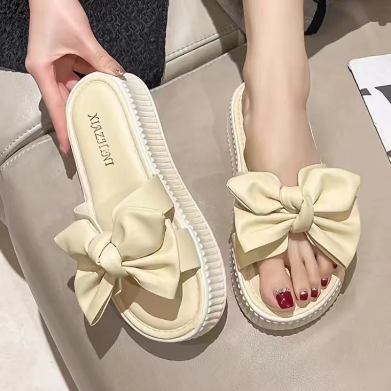 

Летние корейские модные женские пляжные шлепанцы с бантом-бабочкой