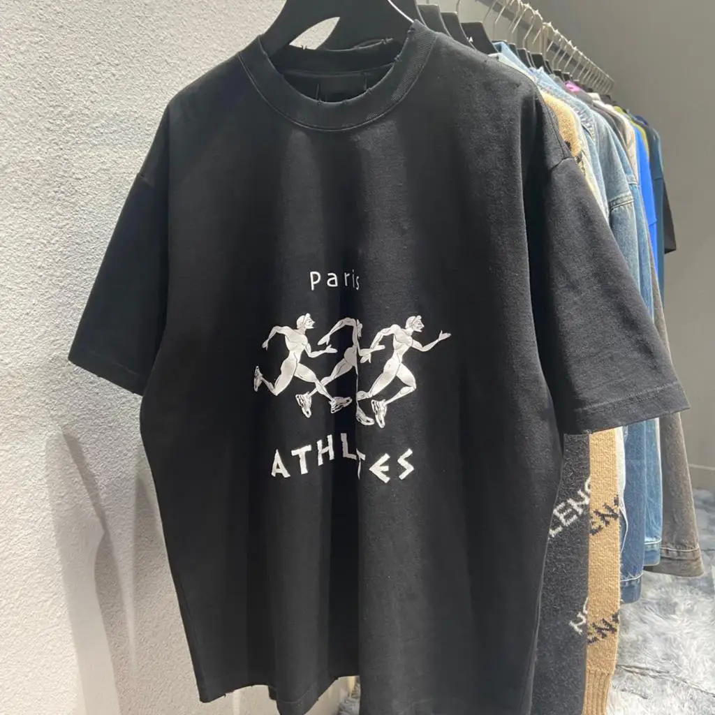 

2021 Summer Women T-shirts Luxury Brand Running Athlets Print Tees European Style Men Oversized High Quality Cotton T-shirt Tee