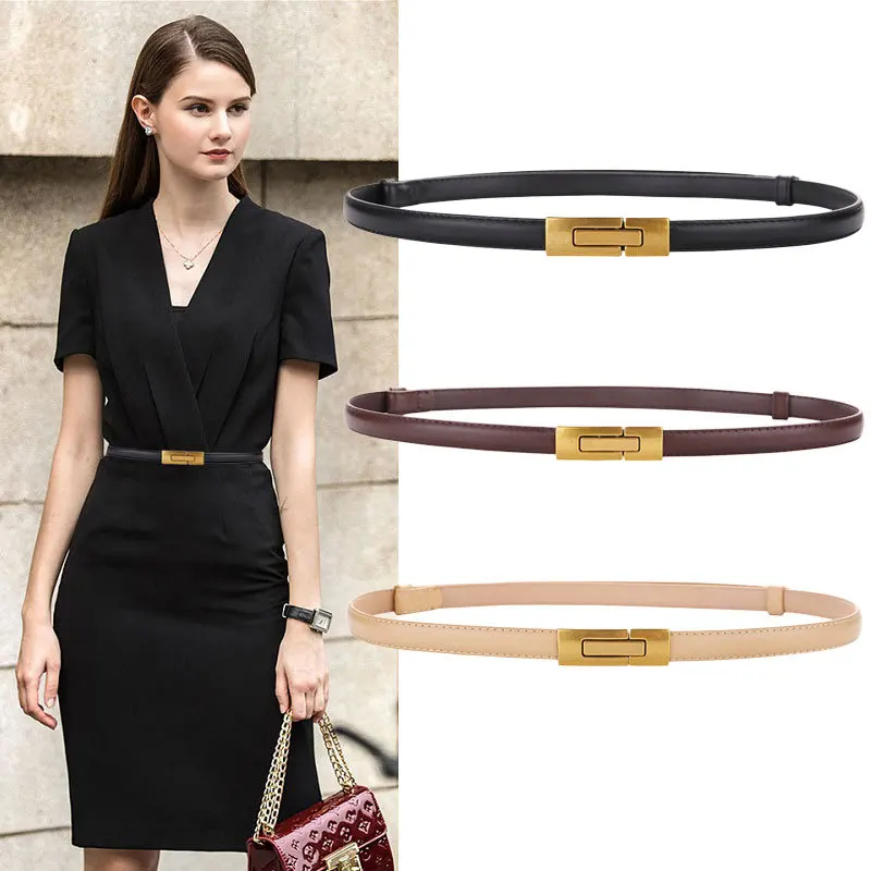 

1.4cm Fine Genuine Leather Women's Belt Gold Alloy Pair Buckle Luxury All-match Women's Suit Dress Designer Belt Wholesale