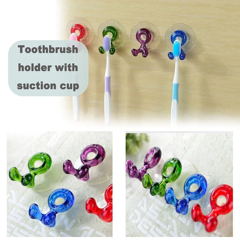 

Toothbrush Holder With Suction Cup Towel Wall Hooks Reusable Drill-Free Hook Suction Hook For Kitchen Bathroom Home