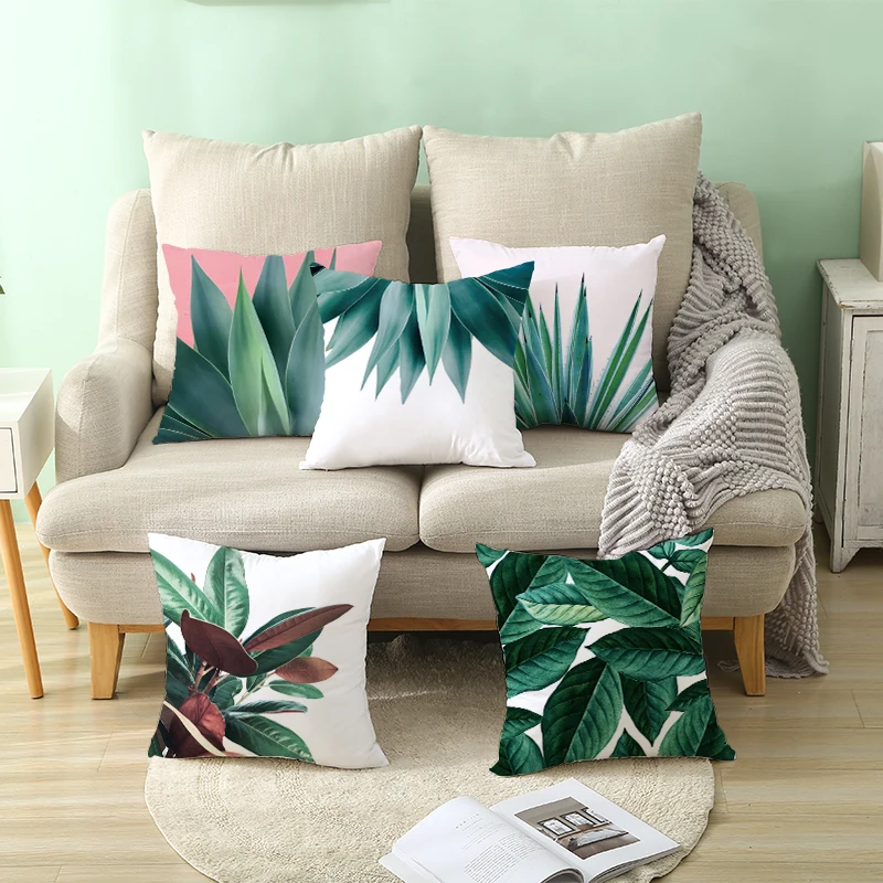 

Ins Nordic Tropical Style Peach Skin Pillow Case Home Decor Decorative for Sofa Bedroom Cushion Cover Plant Printing Funda Cojin