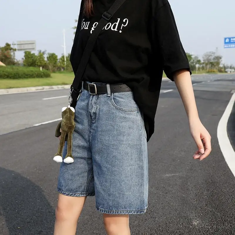 Bermuda Shorts For Women Women Denim Half Pants Y2K High Waist Long Casual Biker Shorts Wide Baggy Korean Shorts Woman Summer