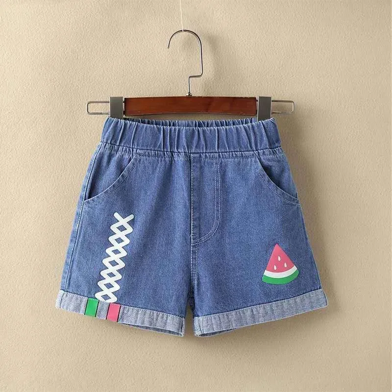 

Summer Jeans Cute Shorts for Kids Girls Korean Children Fruit Print Pants Casual Watermelon/pineapple Denim Pants for Toddler