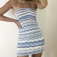 summer beach corset dresses off shoulder backless holiday sexy dress knitted halter bandage mini women boho striped bodycon y2k