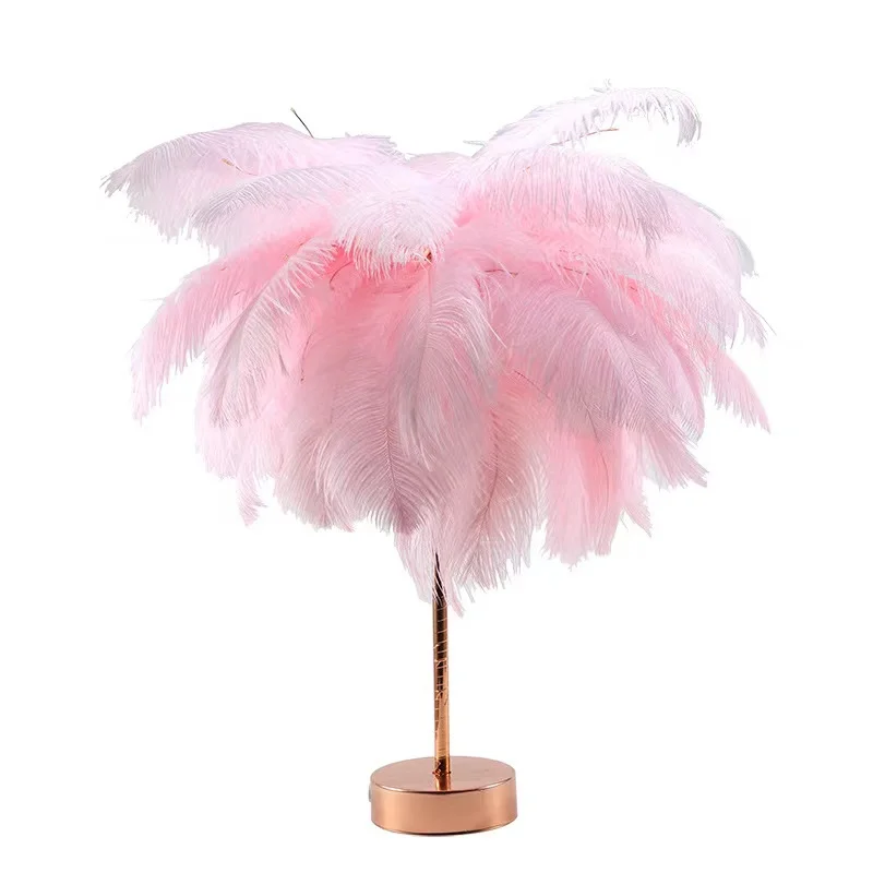 Creative feather Table lamp warm white light tree feather lampshade girl LED wedding decorative lights pink white birthday gift