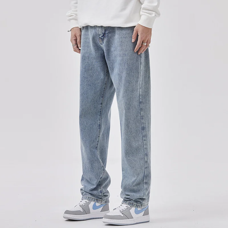 Men Clothing 2022 New Pattern Vintage Recreational Blue Pants Straight Cylinder Comfortable Sense of Design Jeans Autumn Female