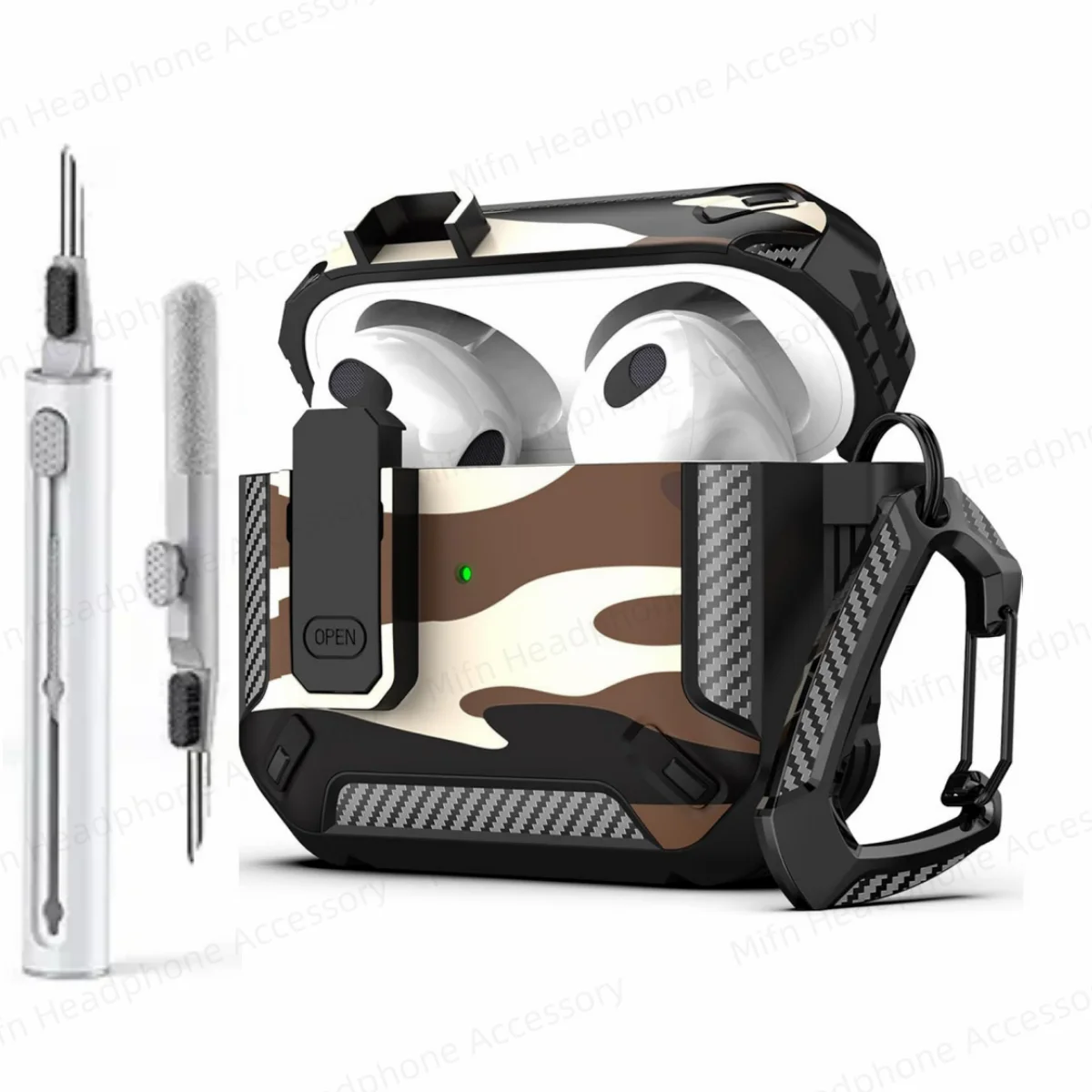 Чехол для AirPods 4. (2024 г.) с переключателем комплекта очистителя. безопасным замком