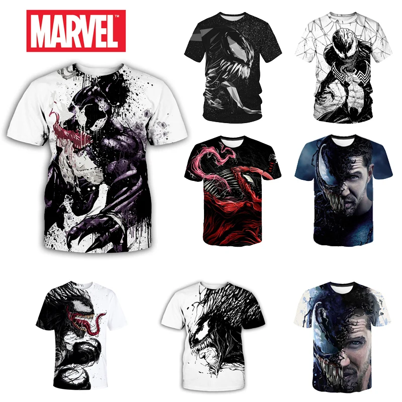 

New Men Marvel Summer Short Sleeve Street Casual T-Shirt Superhero Spiderman Venom 3D Printing Women Breathable T Shirt Top