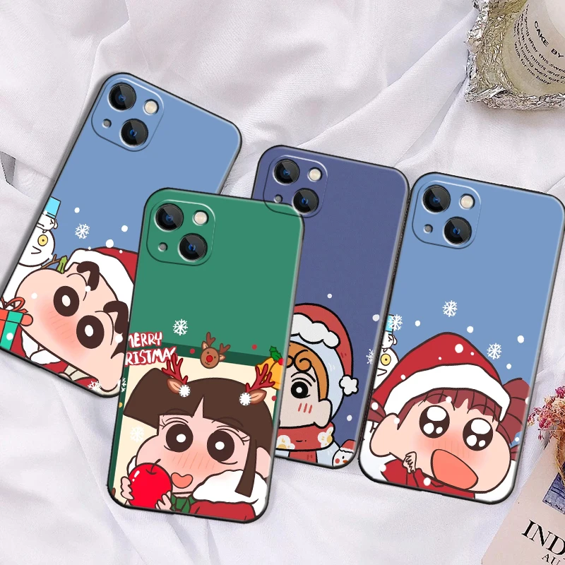 

Crayon Shin-chan For Apple iPhone 13 12 11 Pro 12 13 Mini X XR XS Max SE 5 6 6s 7 8 Plus Phone Case Black Liquid Silicon