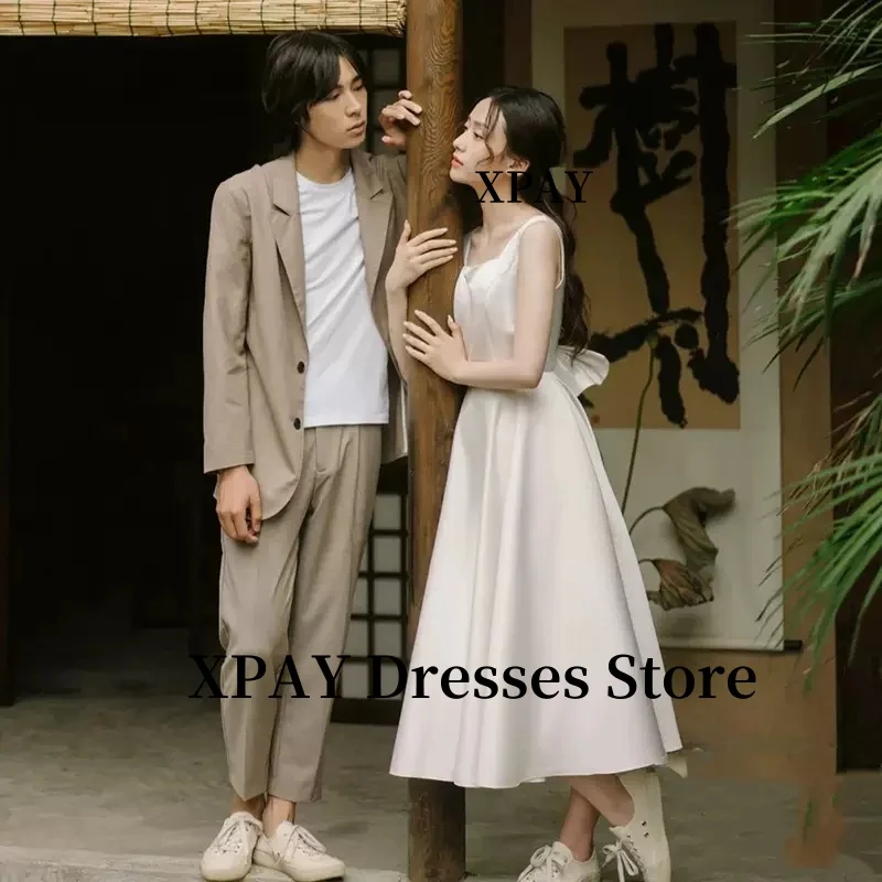 XPAY квадратный вырез трапециевидной формы чайной длины свадебные платья