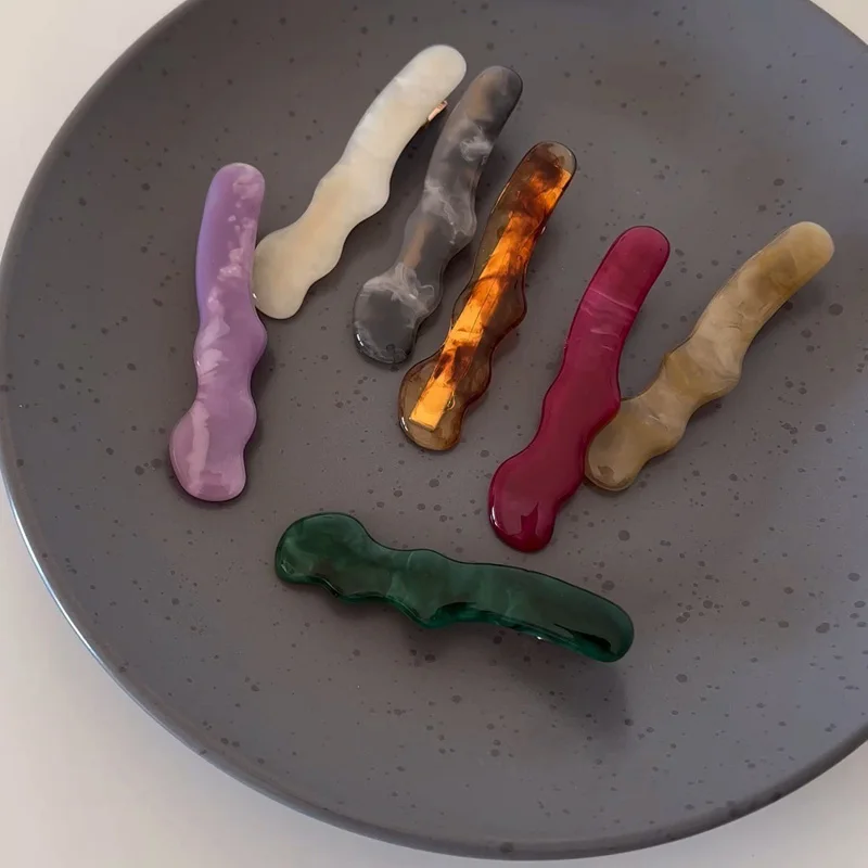 

Заколка для волос в Корейском стиле женская, простой акриловый зажим с боковыми волнами, изысканный геометрический зажим из ацетата с одним...