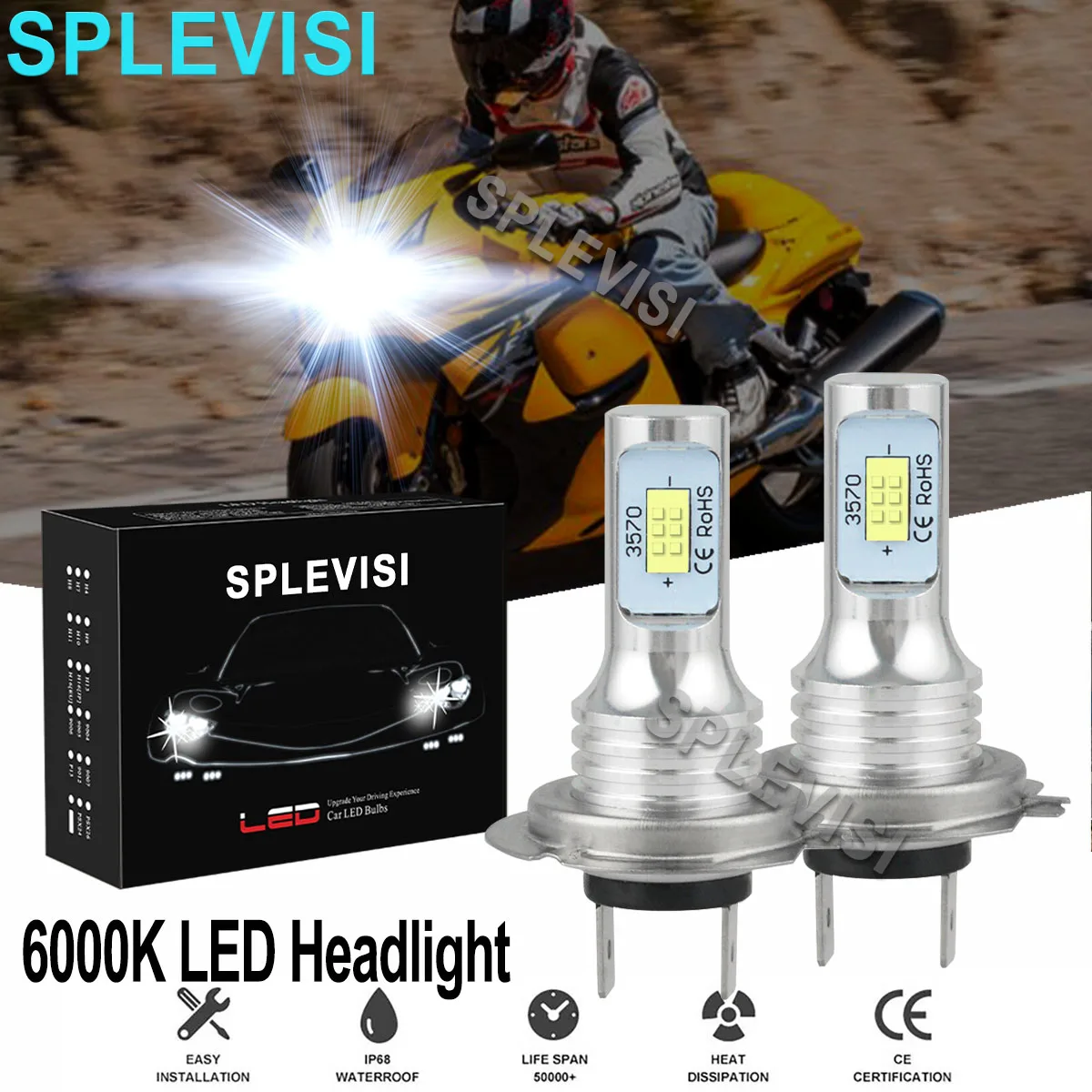 

2x70W Pure White Motorcycle LED Headlight Bulbs 6000K For Suzuki Bandit 1250S GSXR600 GSXR750 GSX1300R Ied Moto