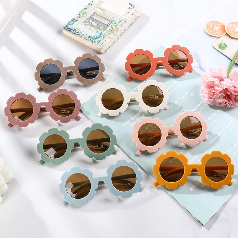 

New Sun Flower Round Cute kids sunglasses UV400 for Boy girls toddler Lovely baby sun glasses Children sol