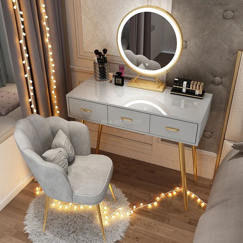 

Nordic Dressing Table Modern Minimalist Bedroom Wrought Mobile Luxury Small Makeup Table Nordic Lights Home Bedroom Furnitures