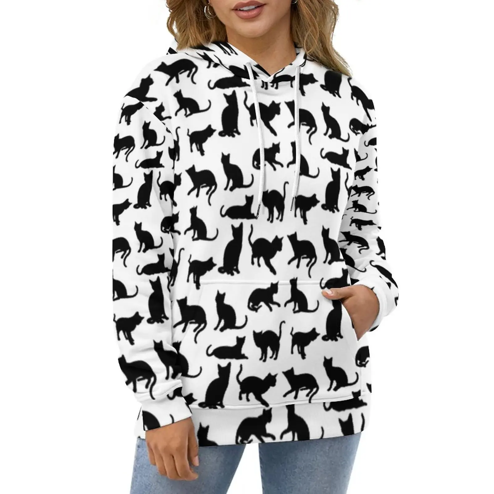 

Black Cat Hoodies Ladies Cute Cuddly Kittens Hip Hop Casual Hoodie Autumn Long Sleeve Retro Graphic Sweatshirts Big Size 5XL 6XL