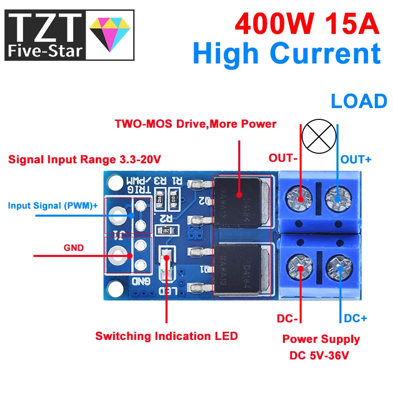 TZT 15A 400W MOSFET триггерный переключатель управления освещением