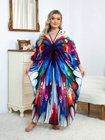 Женское платье-кафтан с принтом бабочки, Q1634