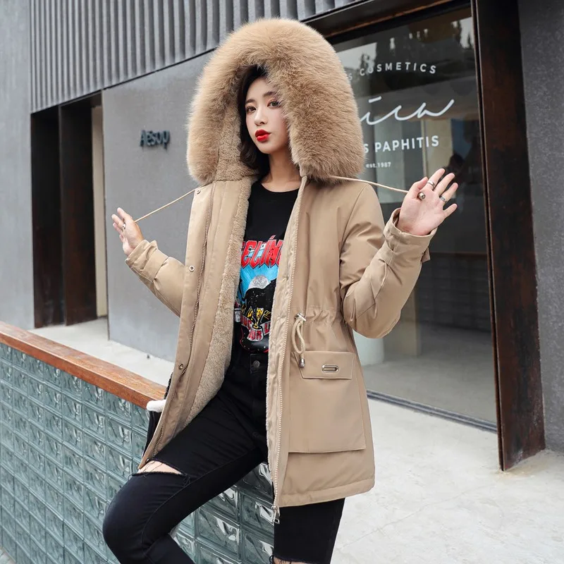 

Ailegogo New Winter Jacket Women Large Fur Collar Hooded Parkas Thickness Cotton Padded Overcoat Size 3XL Snow Outwear