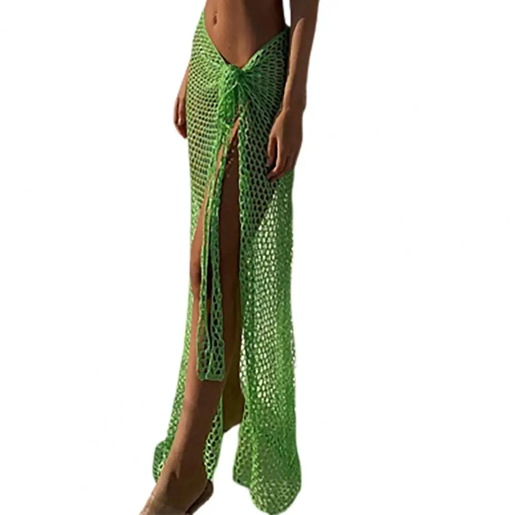 

Chic Lady Club Skirt Breathable Lady Maxi Skirt Fishnet Knitted Summer Beach Skirt Decorative