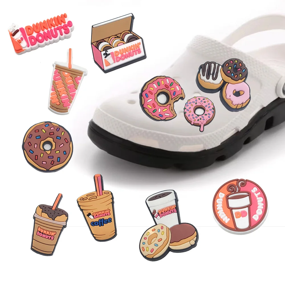 1pc Cute Doughnut Milk Tea Drink Coffee Cup PVC Shoe Charms Buckle Accessories for Croc Jibz Girls Sandals Decoration Kids Gift